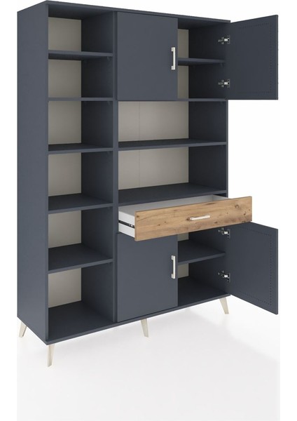 Hyperion Dolap 10 Raflı Tek Çekmeceli 4 Kapaklı 132X44X195 Antrasit-Antrasit/çam indirimleri