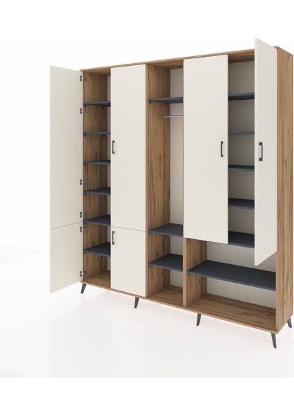 Hyperion Dolap 15 Raflı 5 Kapaklı Tek Askılı 220X44X243 Çam-Aytaşı/antrasit modelleri