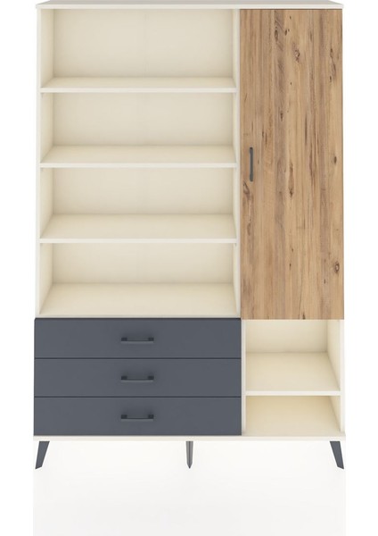 Arges Dolap 9 Raflı 3 Çekmeceli Tek Kapaklı 132X30X195 Aytaşı-Çam/antrasit