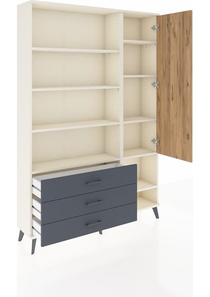 Arges Dolap 9 Raflı 3 Çekmeceli Tek Kapaklı 132X30X195 Aytaşı-Çam/antrasit indirimleri