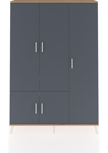 Arges Dolap 7 Raflı 5 Kapaklı Tek Askılı 132X30X195 Çam-Antrasit/çam