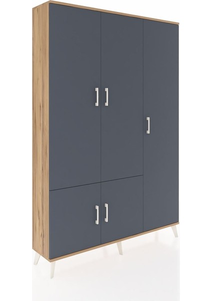 Arges Dolap 7 Raflı 5 Kapaklı Tek Askılı 132X30X195 Çam-Antrasit/çam fiyatları