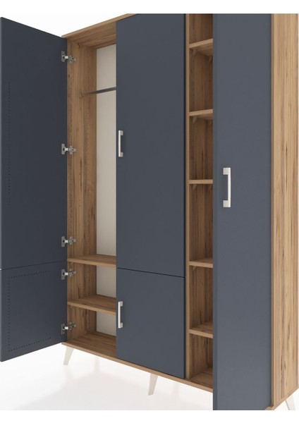 Arges Dolap 7 Raflı 5 Kapaklı Tek Askılı 132X30X195 Çam-Antrasit/çam fırsatları