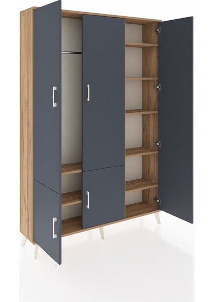 Arges Dolap 7 Raflı 5 Kapaklı Tek Askılı 132X30X195 Çam-Antrasit/çam indirimleri