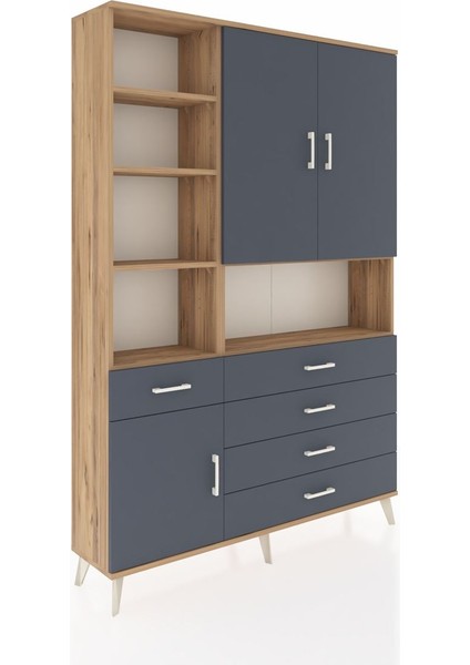Arges Dolap 8 Raflı 5 Çekmeceli 3 Kapaklı 132X30X195 Çam-Antrasit/antrasit fiyatları