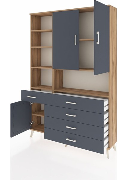 Arges Dolap 8 Raflı 5 Çekmeceli 3 Kapaklı 132X30X195 Çam-Antrasit/antrasit modelleri