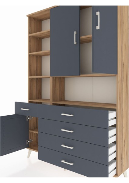 Arges Dolap 8 Raflı 5 Çekmeceli 3 Kapaklı 132X30X195 Çam-Antrasit/antrasit fırsatları