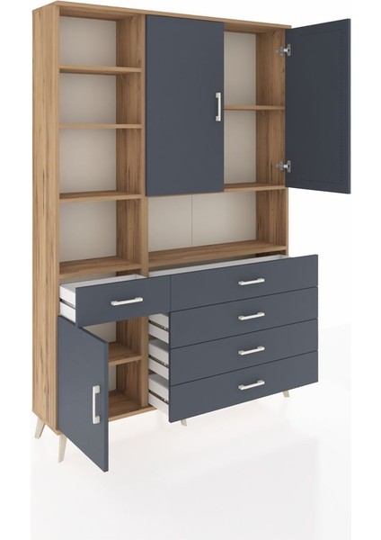 Arges Dolap 8 Raflı 5 Çekmeceli 3 Kapaklı 132X30X195 Çam-Antrasit/antrasit indirimleri