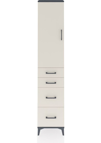 Arges Dolap 3 Raflı 4 Çekmeceli Tek Kapaklı 44X30X221 Antrasit-Aytaşı