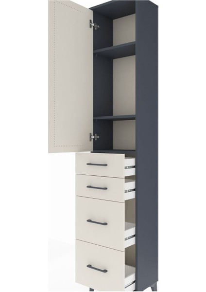 Arges Dolap 3 Raflı 4 Çekmeceli Tek Kapaklı 44X30X221 Antrasit-Aytaşı indirimleri