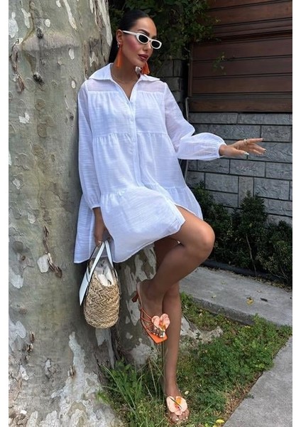 Gömlek Yaka Pileli Elbise 2898