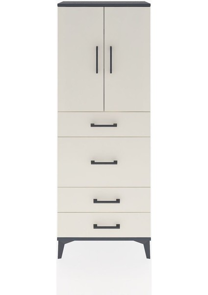 Arges Dolap 3 Raflı 4 Çekmeceli 2 Kapaklı 60X30X163 Antrasit-Aytaşı