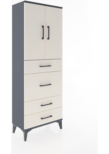 Arges Dolap 3 Raflı 4 Çekmeceli 2 Kapaklı 60X30X163 Antrasit-Aytaşı fiyatları