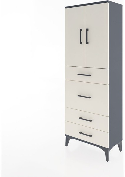 Arges Dolap 3 Raflı 4 Çekmeceli 2 Kapaklı 60X30X163 Antrasit-Aytaşı modelleri