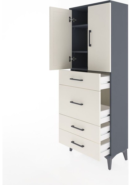 Arges Dolap 3 Raflı 4 Çekmeceli 2 Kapaklı 60X30X163 Antrasit-Aytaşı fırsatları