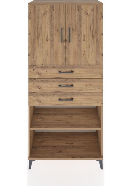 Hyperion Dolap 3 Raflı 3 Çekmeceli 2 Kapaklı 88X44X195 Çam-Çam