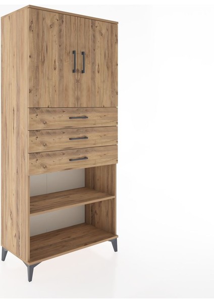 Hyperion Dolap 3 Raflı 3 Çekmeceli 2 Kapaklı 88X44X195 Çam-Çam fiyatları