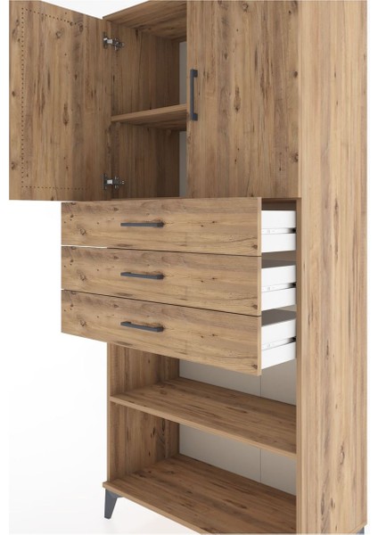 Hyperion Dolap 3 Raflı 3 Çekmeceli 2 Kapaklı 88X44X195 Çam-Çam indirimleri