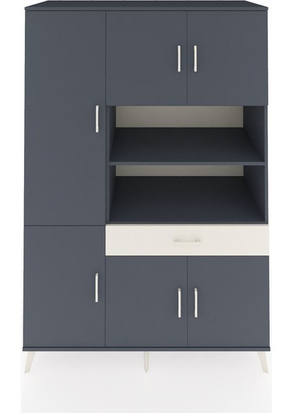 Kronos Dolap 10 Raflı Tek Çekmeceli 6 Kapaklı 132X59X195 Antrasit-Antrasit/aytaşı