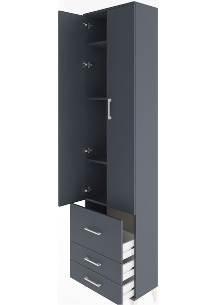 Arges Dolap 4 Raflı 3 Çekmeceli 2 Kapaklı 60X30X243 Antrasit-Antrasit fırsatları