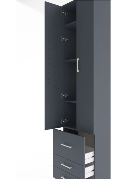 Arges Dolap 4 Raflı 3 Çekmeceli 2 Kapaklı 60X30X243 Antrasit-Antrasit indirimleri