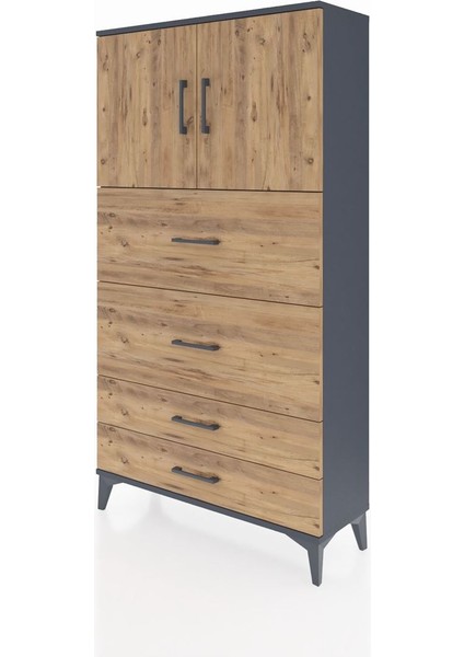 Arges Dolap 2 Raflı 4 Çekmeceli 2 Kapaklı 88X30X163 Antrasit-Çam modelleri