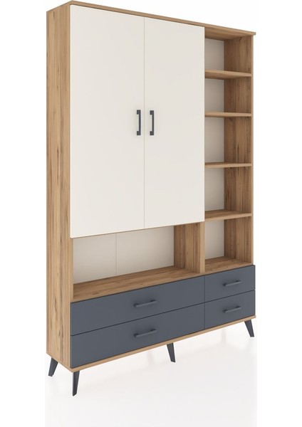 Arges Dolap 10 Raflı 4 Çekmeceli 2 Kapaklı 132X30X195 Çam-Aytaşı/antrasit fiyatları