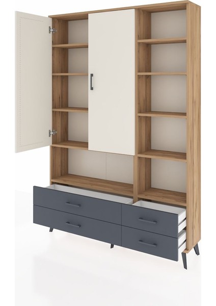 Arges Dolap 10 Raflı 4 Çekmeceli 2 Kapaklı 132X30X195 Çam-Aytaşı/antrasit modelleri