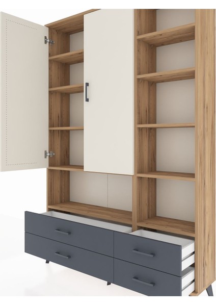 Arges Dolap 10 Raflı 4 Çekmeceli 2 Kapaklı 132X30X195 Çam-Aytaşı/antrasit fırsatları