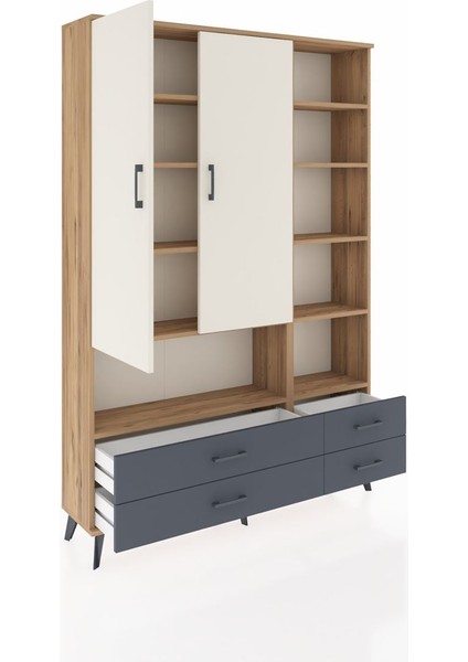 Arges Dolap 10 Raflı 4 Çekmeceli 2 Kapaklı 132X30X195 Çam-Aytaşı/antrasit indirimleri
