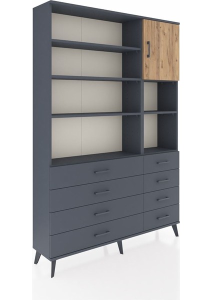 Arges Dolap 8 Raflı 8 Çekmeceli Tek Kapaklı 132X30X195 Antrasit-Çam/antrasit fiyatları