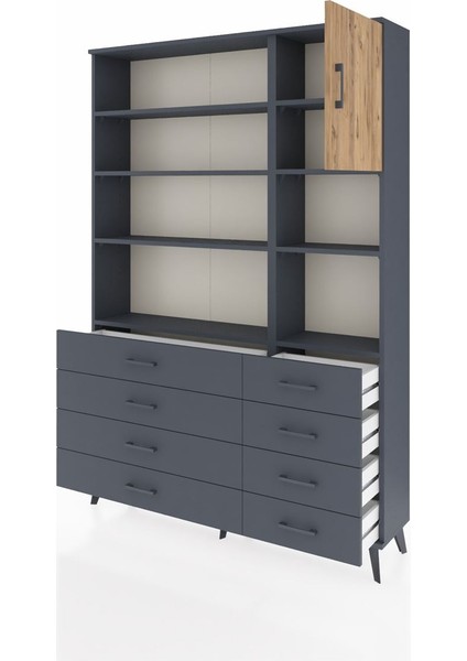 Arges Dolap 8 Raflı 8 Çekmeceli Tek Kapaklı 132X30X195 Antrasit-Çam/antrasit modelleri