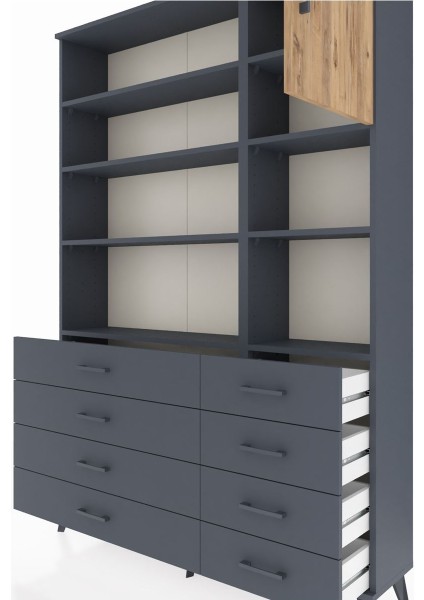 Arges Dolap 8 Raflı 8 Çekmeceli Tek Kapaklı 132X30X195 Antrasit-Çam/antrasit fırsatları