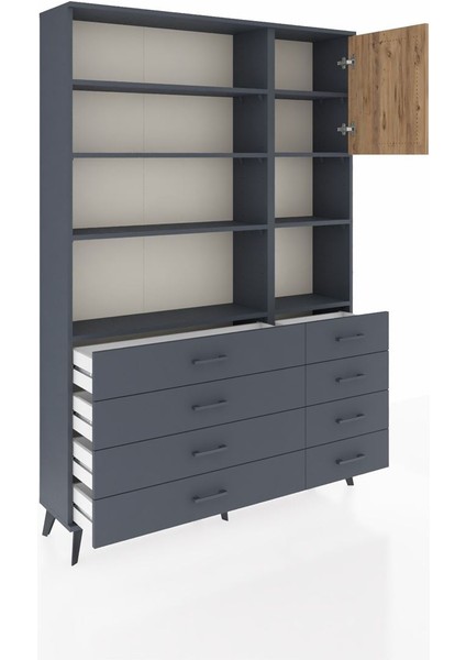 Arges Dolap 8 Raflı 8 Çekmeceli Tek Kapaklı 132X30X195 Antrasit-Çam/antrasit indirimleri