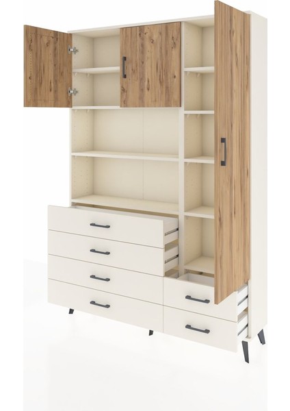 Arges Dolap 9 Raflı 6 Çekmeceli 3 Kapaklı 132X30X195 Aytaşı-Çam/aytaşı modelleri