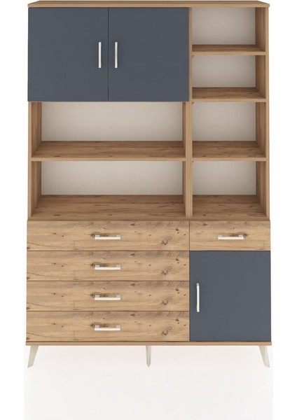 Arges Dolap 9 Raflı 5 Çekmeceli 3 Kapaklı 132X30X195 Çam-Antrasit/çam