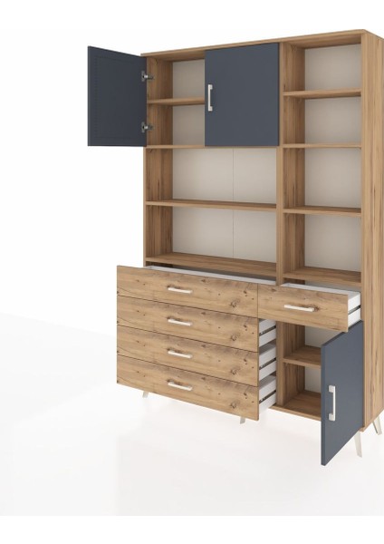 Arges Dolap 9 Raflı 5 Çekmeceli 3 Kapaklı 132X30X195 Çam-Antrasit/çam modelleri