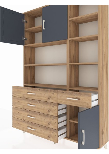 Arges Dolap 9 Raflı 5 Çekmeceli 3 Kapaklı 132X30X195 Çam-Antrasit/çam fırsatları