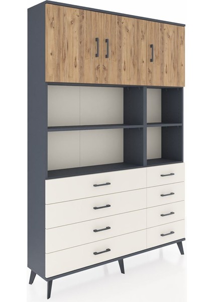 Arges Dolap 8 Raflı 8 Çekmeceli 3 Kapaklı 132X30X195 Antrasit-Çam/aytaşı fiyatları