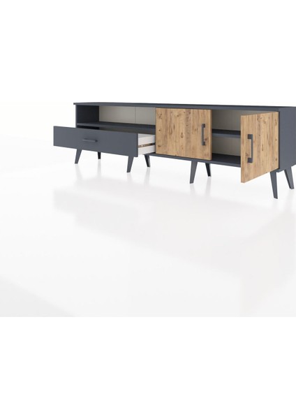 Arges Tv Ünitesi 2 Raflı Tek Çekmeceli 2 Kapaklı 176X30X51 Antrasit-Çam/antrasit modelleri