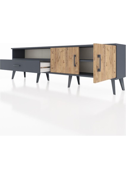 Arges Tv Ünitesi 2 Raflı Tek Çekmeceli 2 Kapaklı 176X30X51 Antrasit-Çam/antrasit fırsatları
