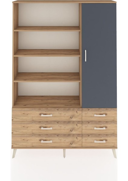 Arges Dolap 8 Raflı 6 Çekmeceli Tek Kapaklı 132X30X195 Çam-Antrasit/çam