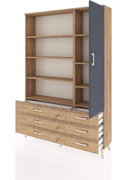 Arges Dolap 8 Raflı 6 Çekmeceli Tek Kapaklı 132X30X195 Çam-Antrasit/çam modelleri