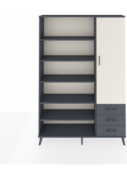 Arges Dolap 9 Raflı 3 Çekmeceli Tek Kapaklı 132X30X195 Antrasit-Aytaşı/antrasit