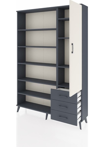 Arges Dolap 9 Raflı 3 Çekmeceli Tek Kapaklı 132X30X195 Antrasit-Aytaşı/antrasit modelleri