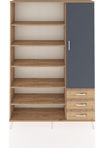 Arges Dolap 9 Raflı 3 Çekmeceli Tek Kapaklı 132X30X195 Çam-Antrasit/çam