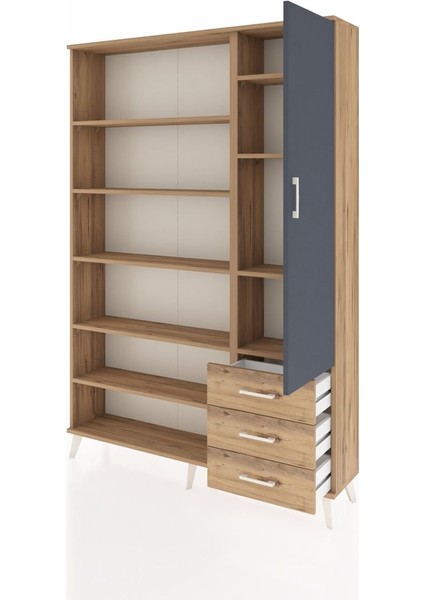 Arges Dolap 9 Raflı 3 Çekmeceli Tek Kapaklı 132X30X195 Çam-Antrasit/çam modelleri