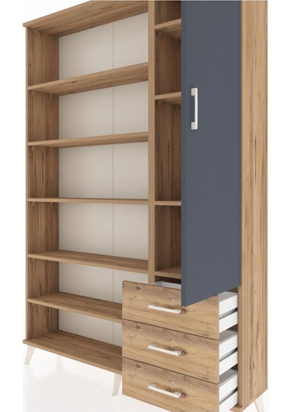 Arges Dolap 9 Raflı 3 Çekmeceli Tek Kapaklı 132X30X195 Çam-Antrasit/çam fırsatları