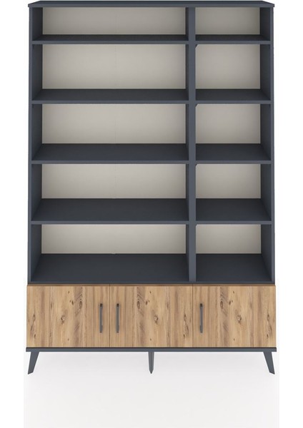 Arges Dolap 10 Raflı 3 Kapaklı 132X30X195 Antrasit-Çam/antrasit