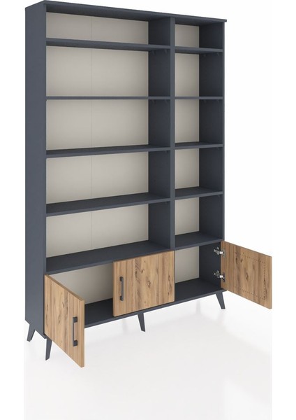 Arges Dolap 10 Raflı 3 Kapaklı 132X30X195 Antrasit-Çam/antrasit indirimleri